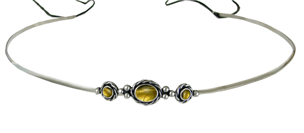 Sterling Silver Renaissance Style Exquisite Headpiece Circlet Tiara With Citrine